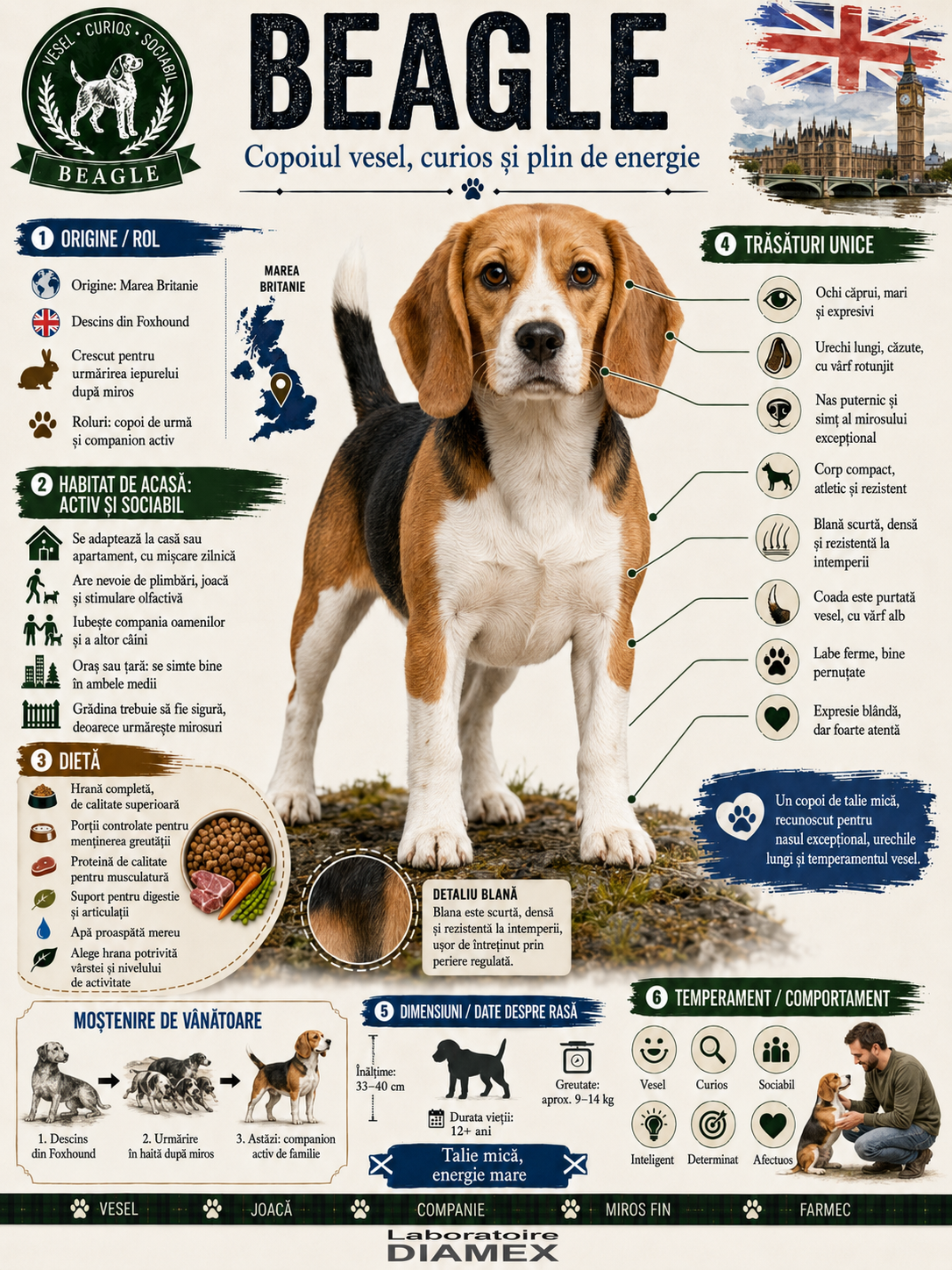Beagle origine, temperament, dietă, îngrijire și grooming pentru un copoi vesel și activ