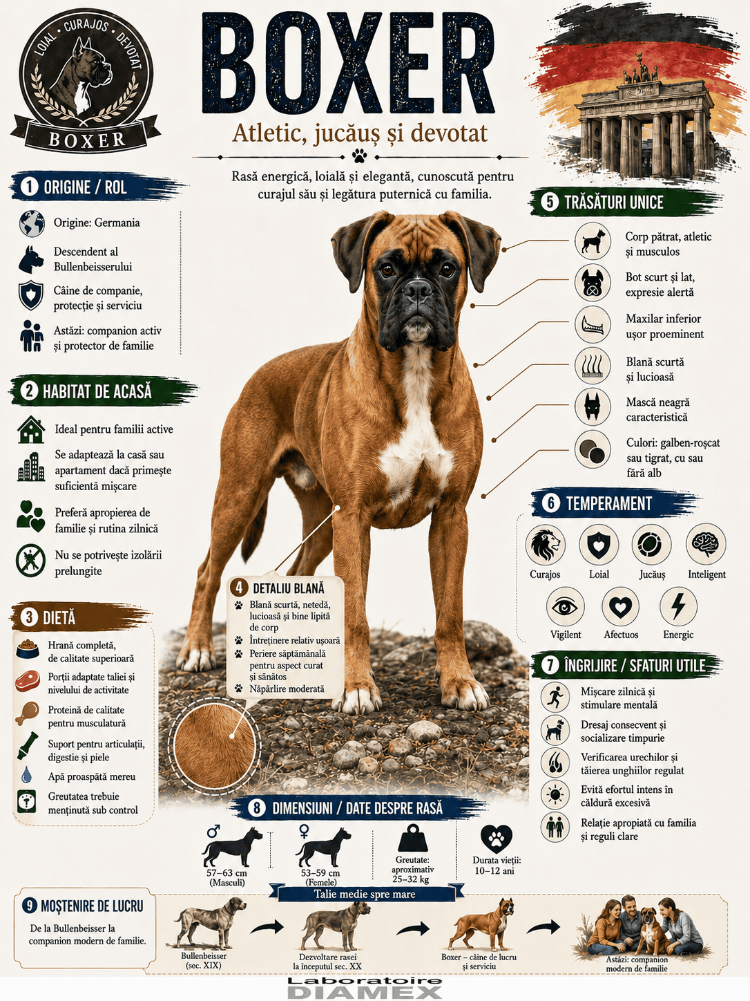 Boxer origine, temperament, dietă, îngrijire și grooming pentru câinele atletic și devotat