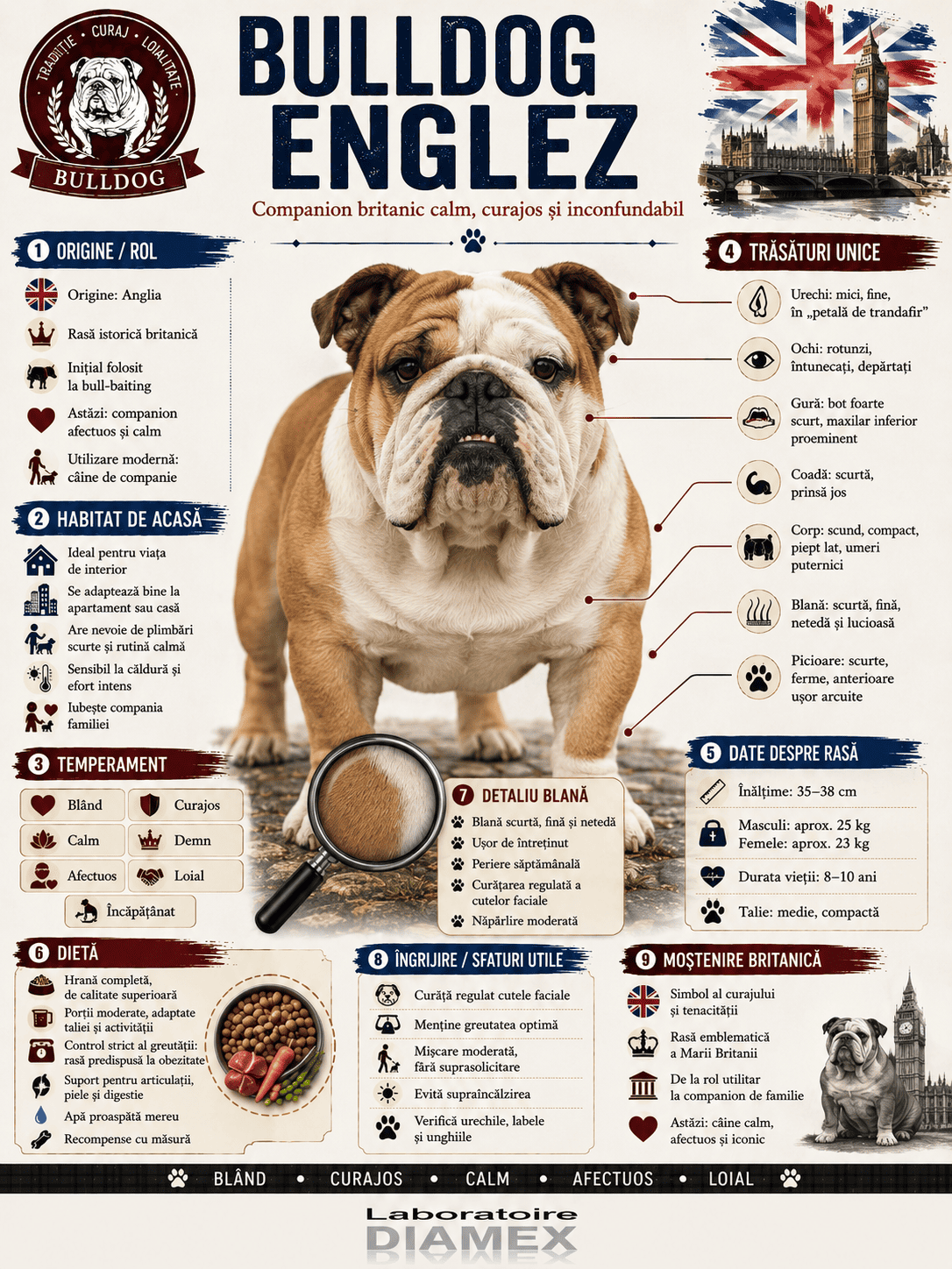 Bulldog Englez origine, temperament, dietă, îngrijire și grooming pentru rasa britanică