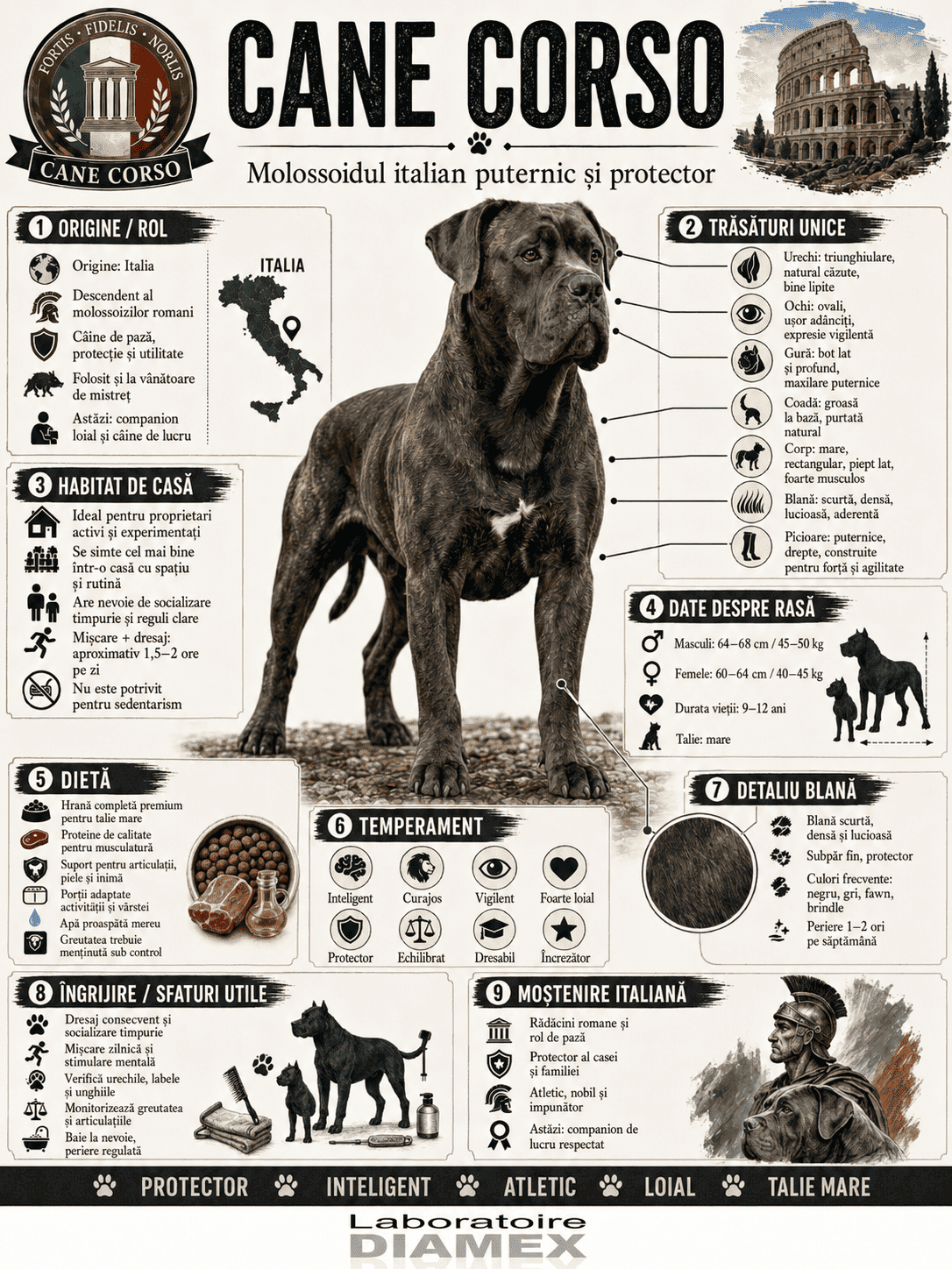 Cane Corso origine, temperament, dietă, îngrijire și grooming pentru molossoidul italian