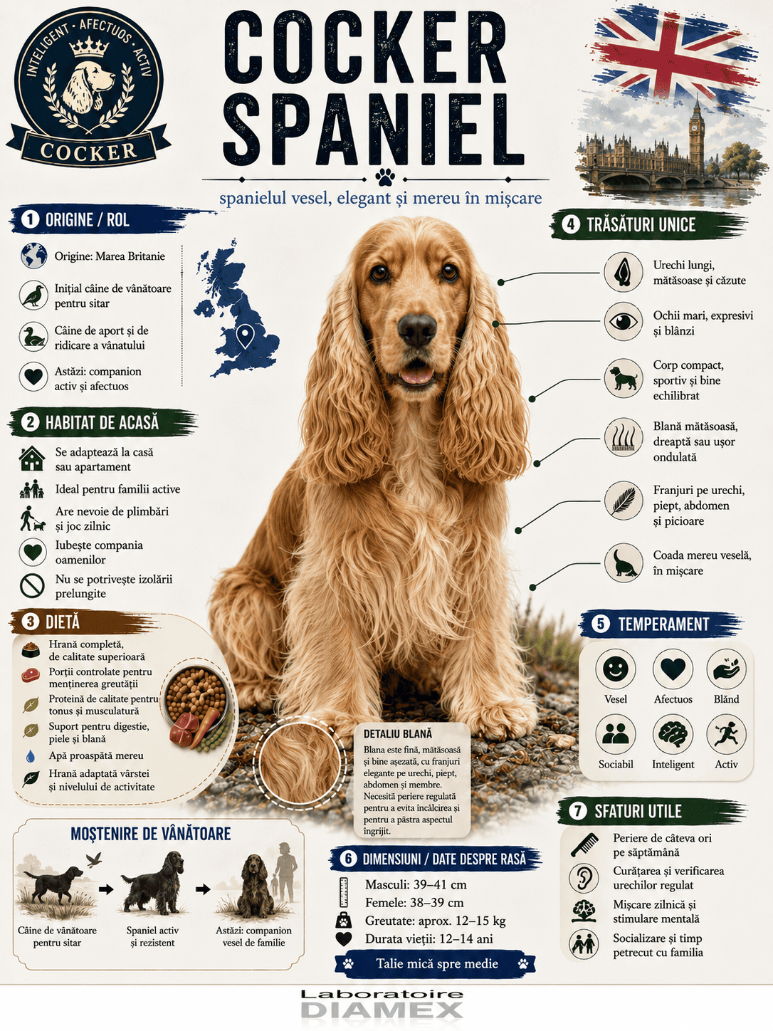 Cocker Spaniel origine, temperament, dietă, îngrijire și grooming pentru blana mătăsoasă