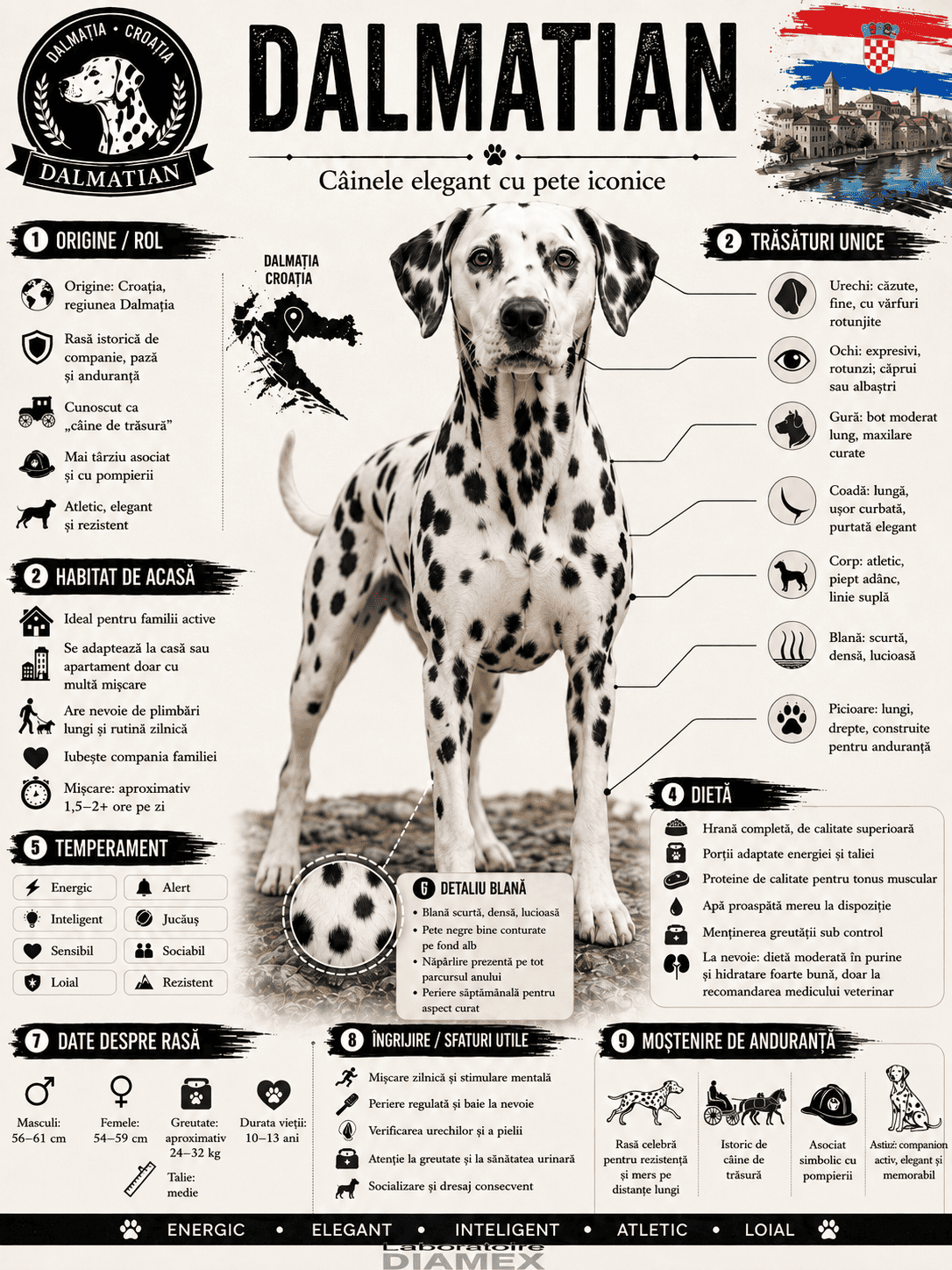 Dalmatian origine, temperament, dietă, îngrijire și grooming pentru câinele cu pete iconice