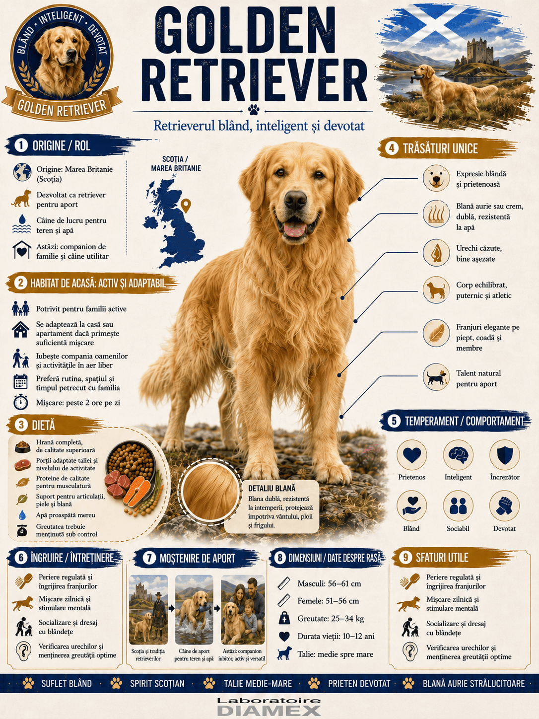 Golden Retriever origine, temperament, dietă, îngrijire și grooming pentru blana aurie