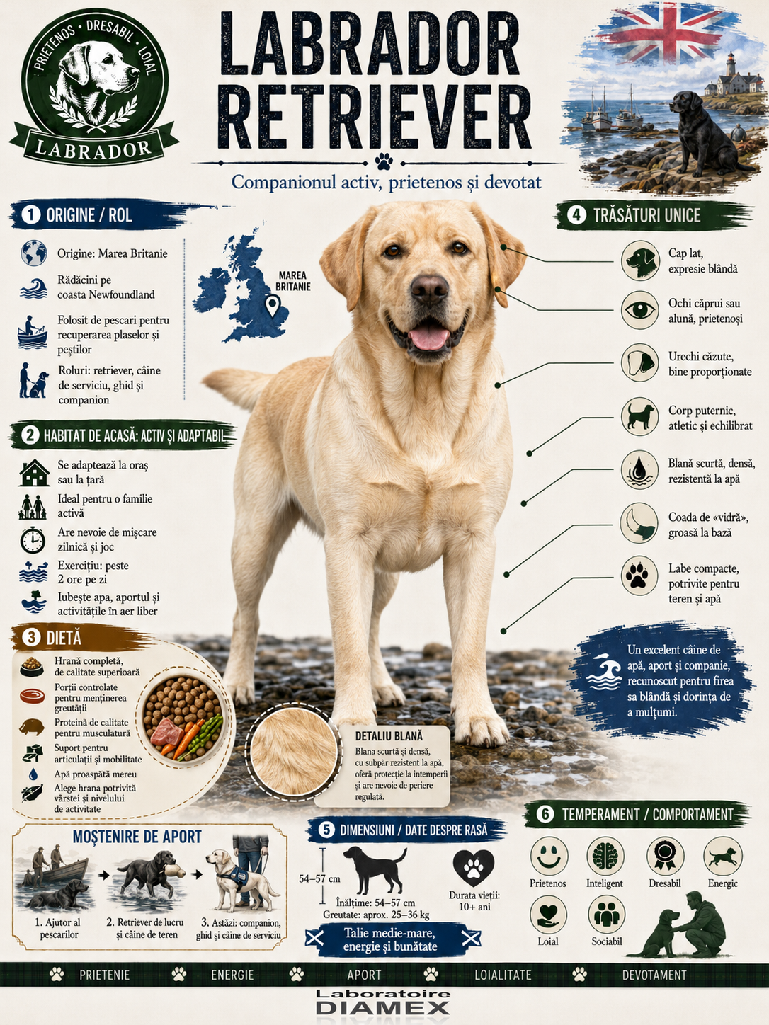 Labrador Retriever origine, temperament, dietă, îngrijire și grooming pentru blana rezistentă la apă