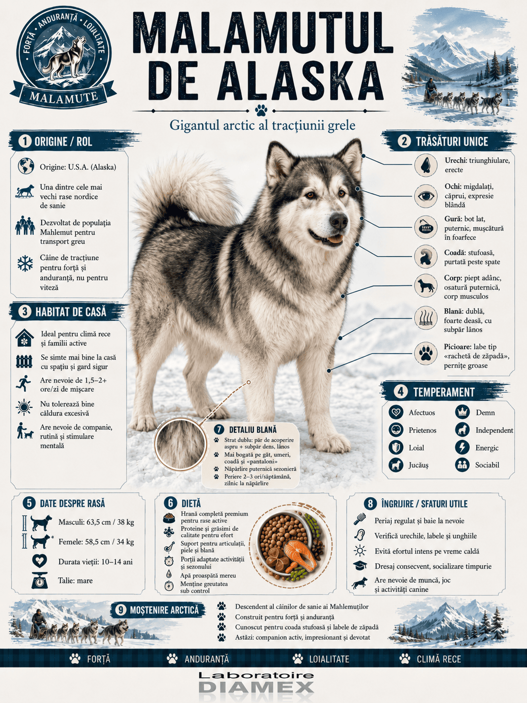 Malamutul de Alaska origine, temperament, dietă, îngrijire și grooming pentru blana dublă