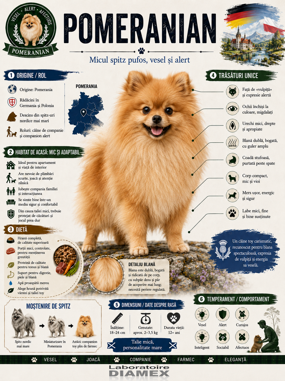 Pomeranian origine, temperament, dietă, îngrijire și grooming pentru blana dublă