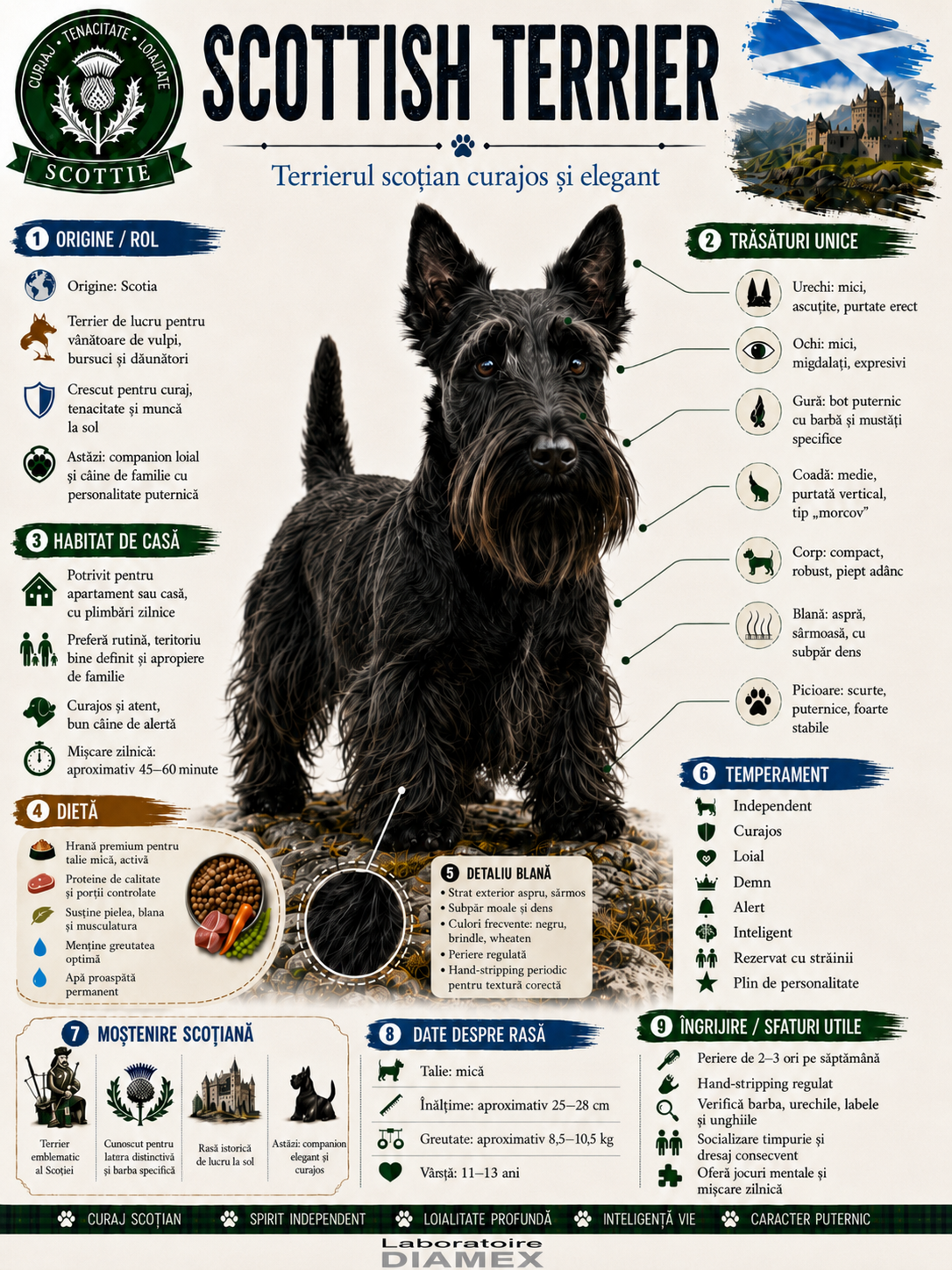 Scottish Terrier origine, temperament, dietă, îngrijire și grooming pentru Scottie