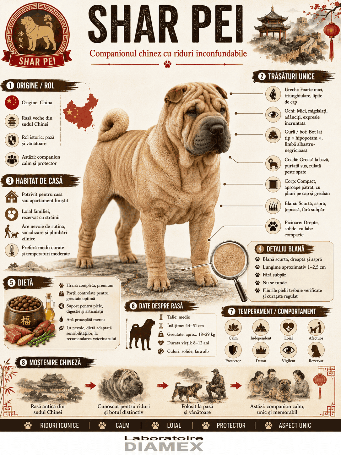 Shar Pei origine, temperament, dietă, îngrijire și grooming pentru câinele cu riduri iconice