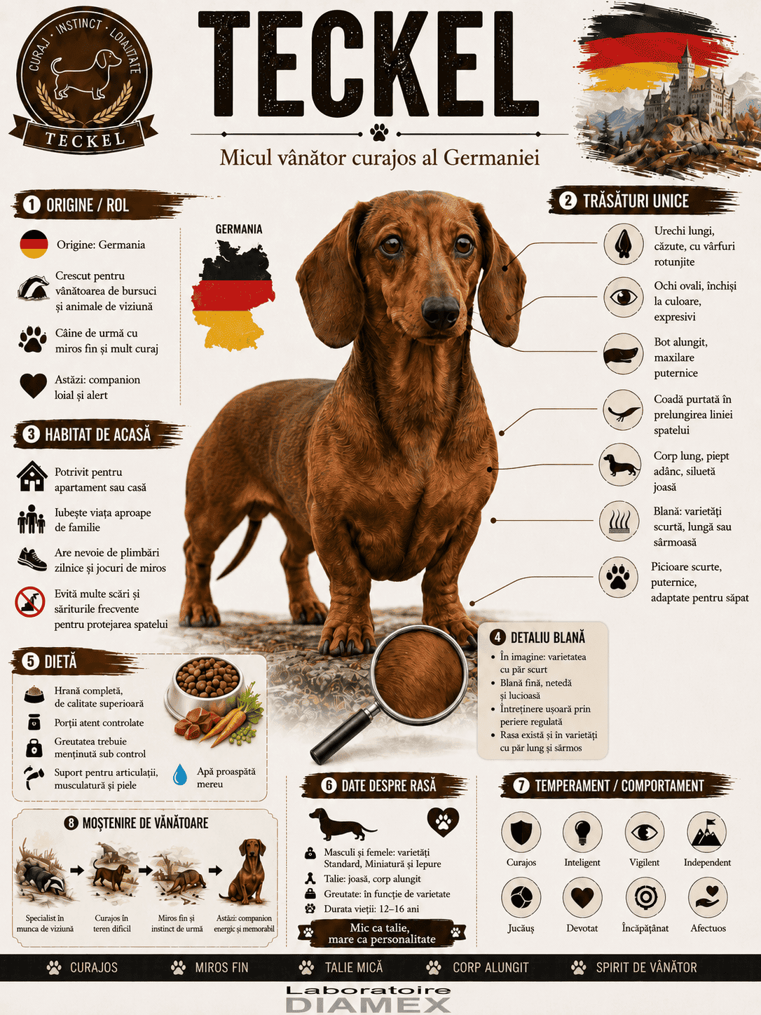 Teckel origine, temperament, dietă, îngrijire și grooming pentru Dachshund